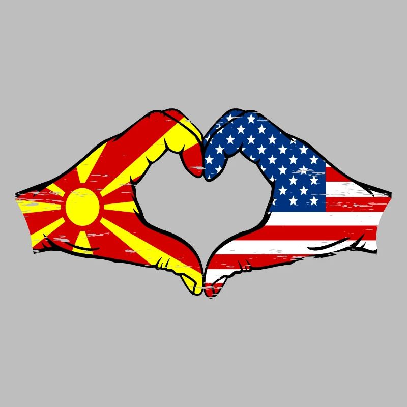 Macédoine États-Unis drapeau mains forme de coeur utilisé