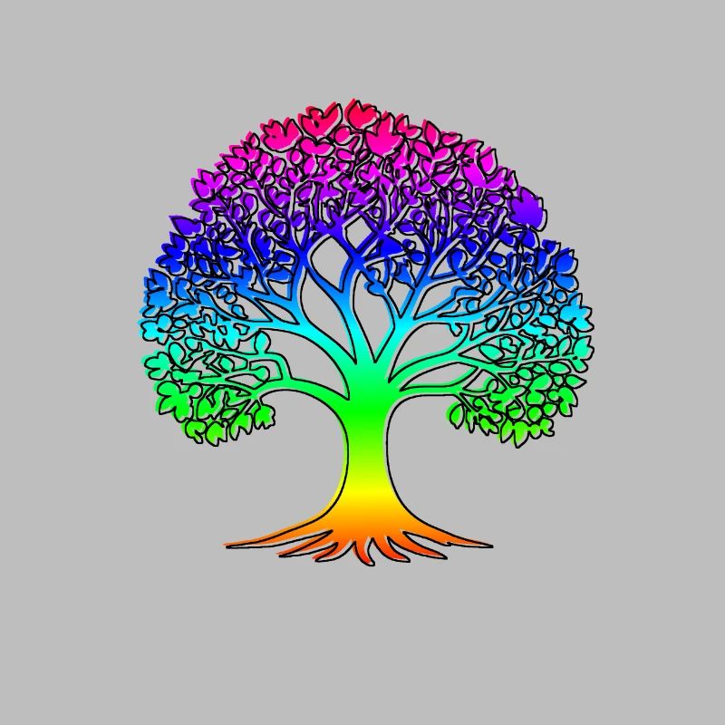 Baum mit Regenbogenmuster und schwarzem Rand