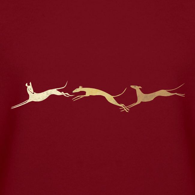 3 springende braune Windhunde