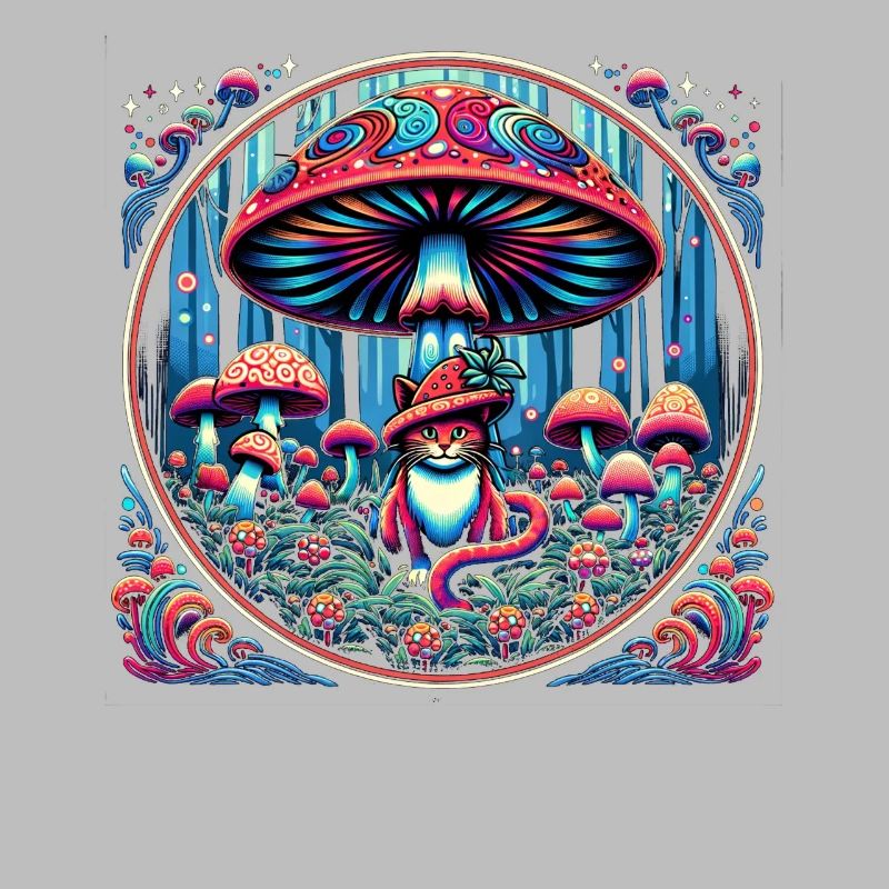 Psychedelic Cat with Magic Mushrooms