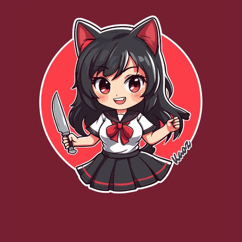 Chibi Cartoon Schulmädchen mit Küchenmesser