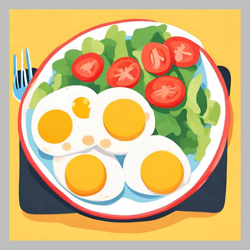 Fried eggs on a plate with salad