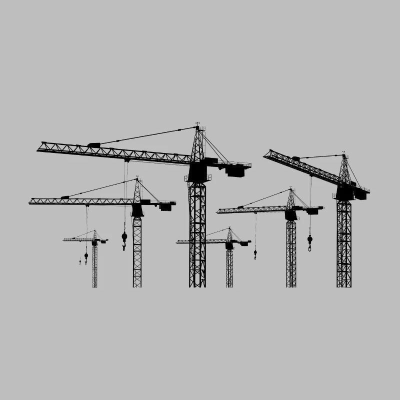 Black silhouette with construction cranes