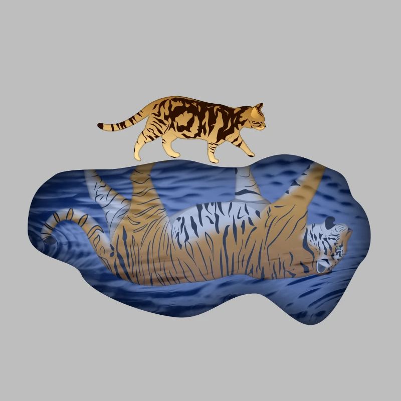 Cat vs tiger reflection puddle