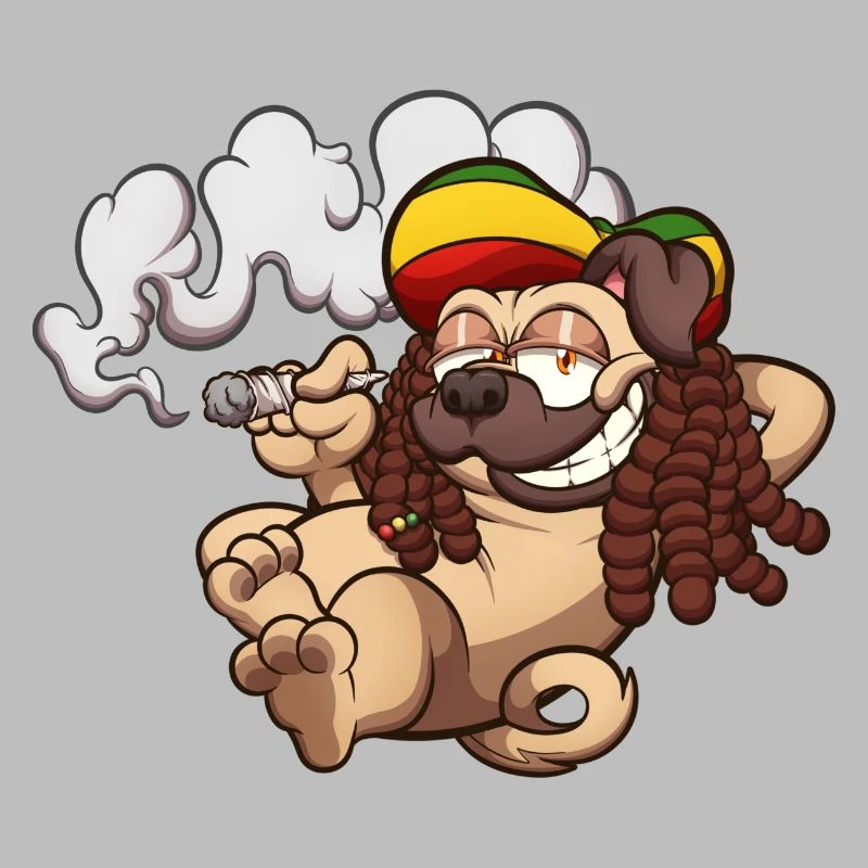 Rasta Mops raucht einen Joint