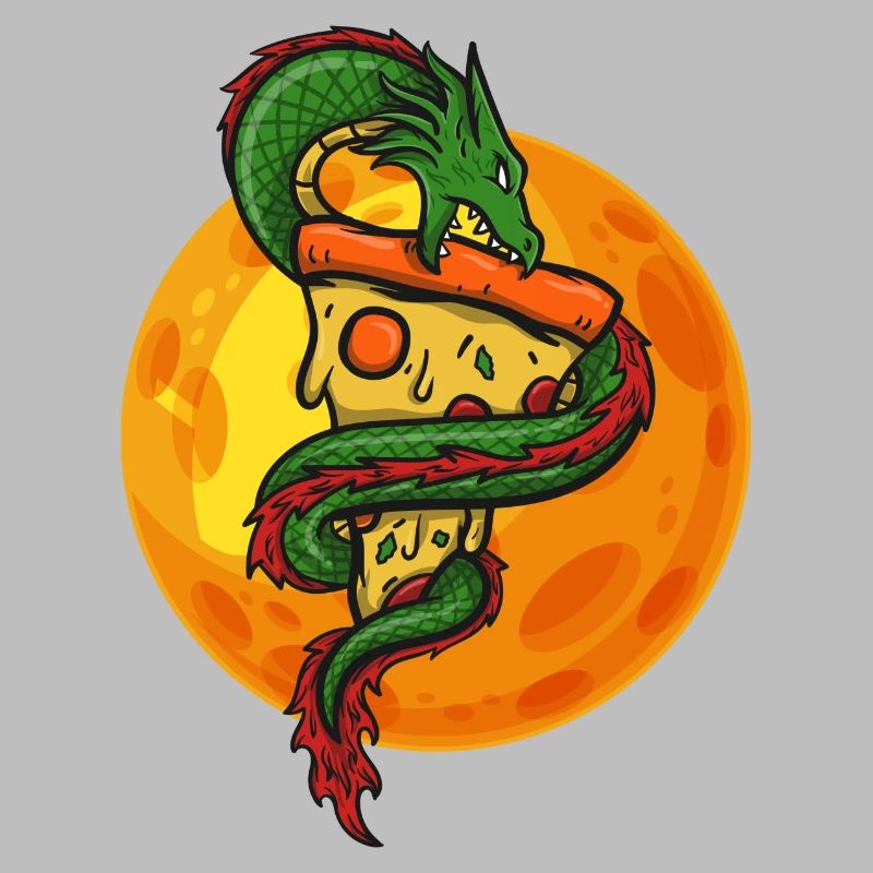Drache mit Pizza , Mond, Geschenk, Geschenkidee