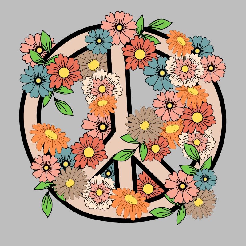Blumen und Friedenszeichen