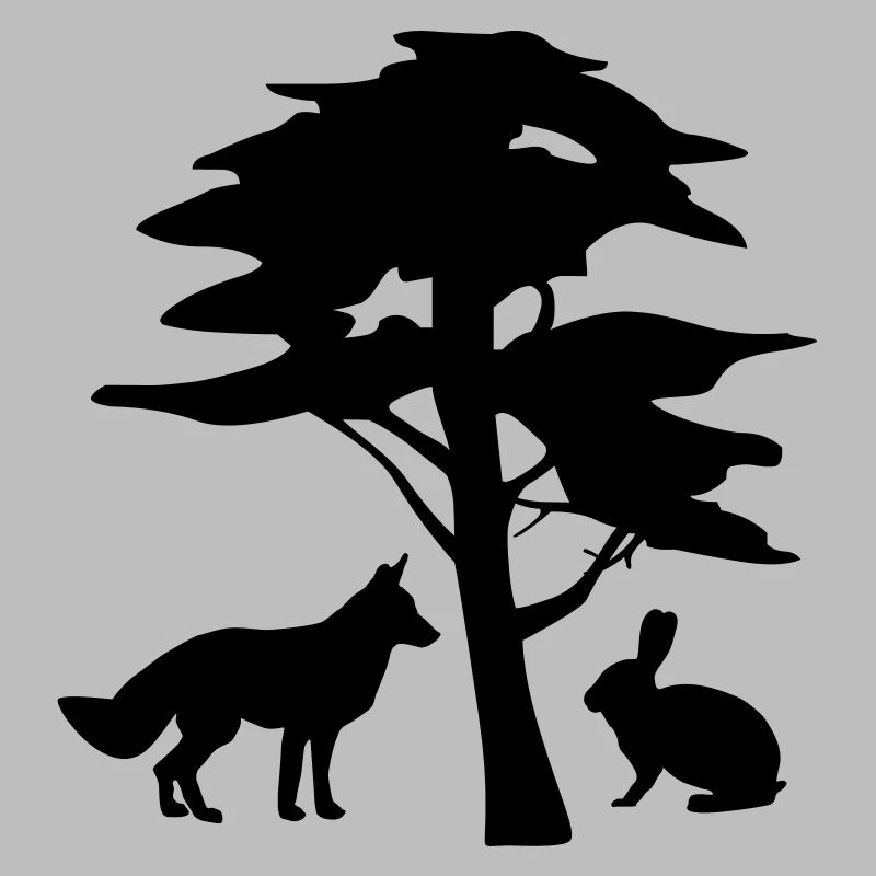 Fox and Rabbit under a tree