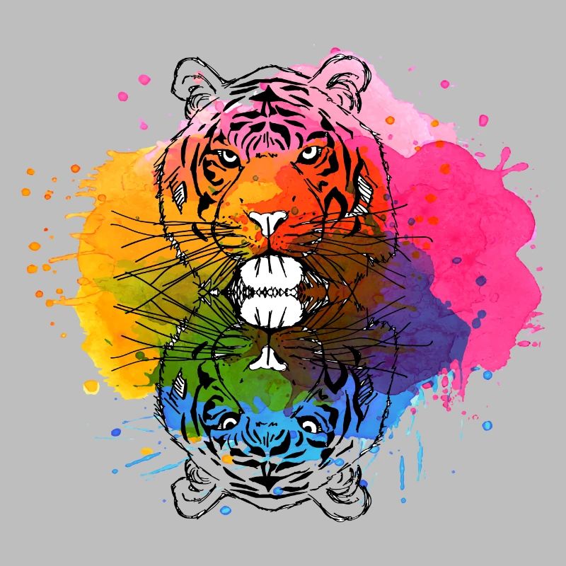 Tigre dessiné à la main avec éclaboussures de couleur, couleur