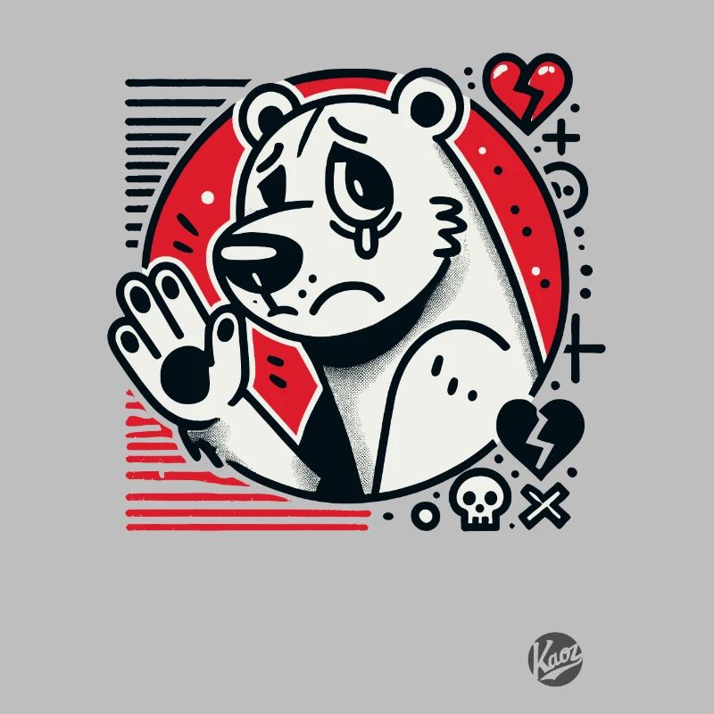 Sad bear waves goodbye with hearts