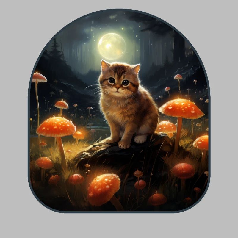 Chat de champignons au clair de lune baigné dans la lueur lunaire dans un