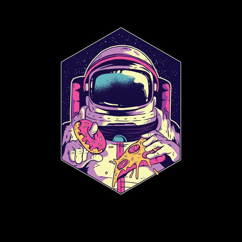 Conception drôle de pizza et de beignets préparée par un astronaute -