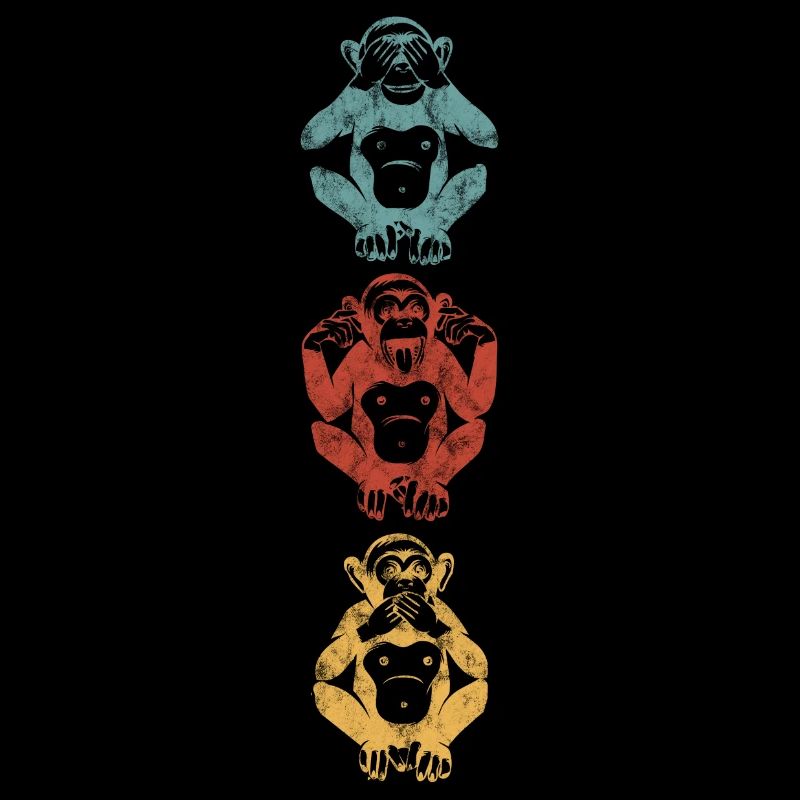 3 singes sagesse ne rien voir écouter dire coloré