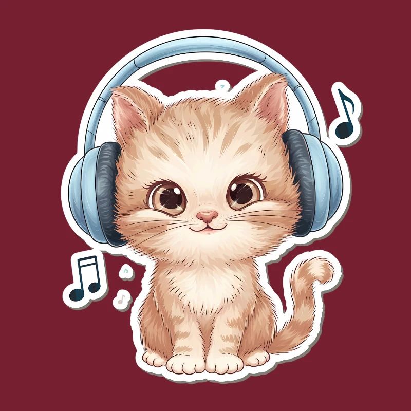 Chat mignon avec des écouteurs Doodle
