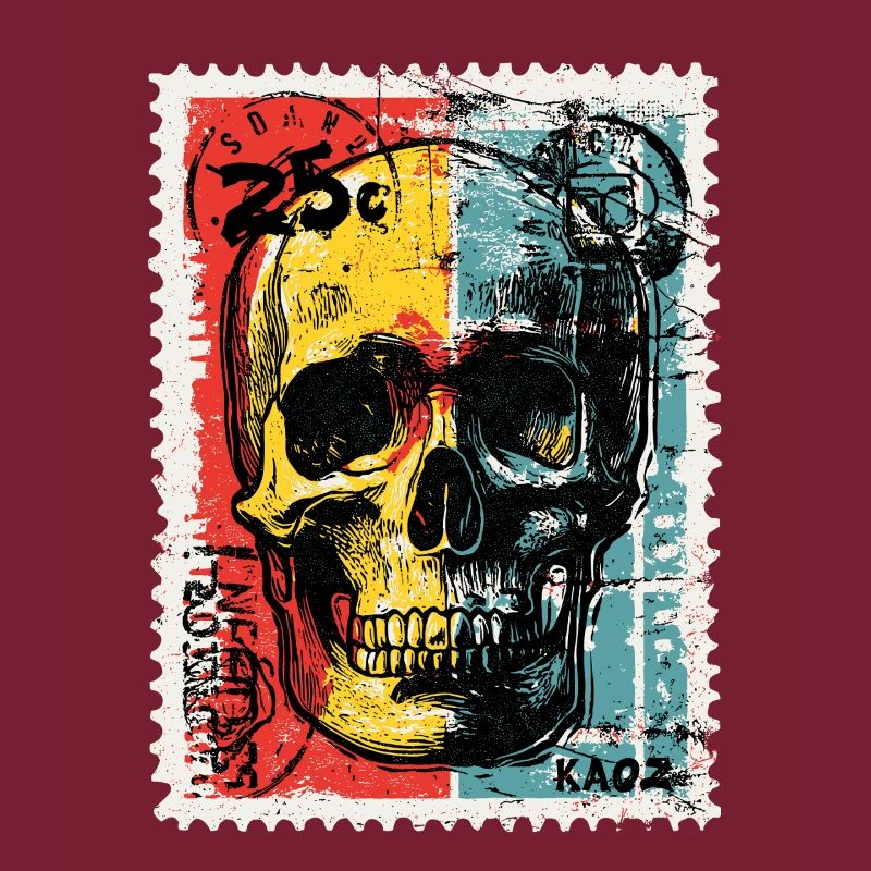Crâne sur timbre-poste rétro coloré