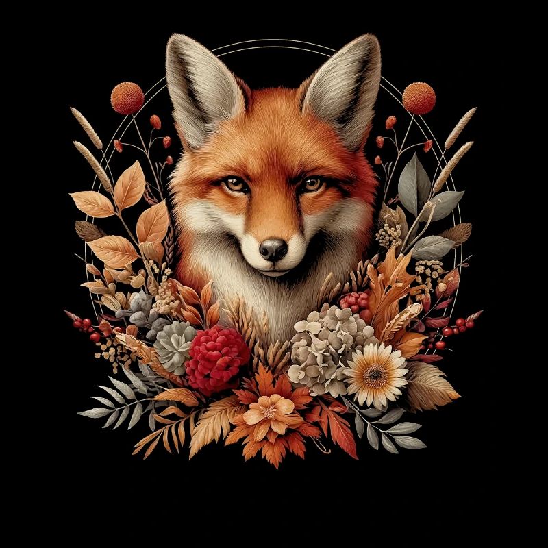 Cottagecore Fox avec des fleurs