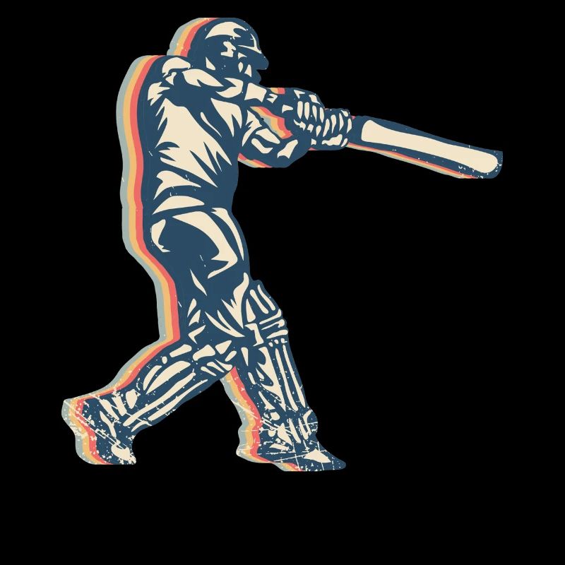 Cricket Player Team Retro Line Art