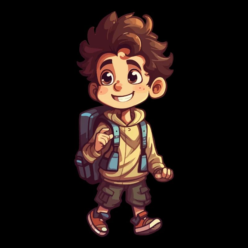 Cute first grader boy and daycare kid with backpack