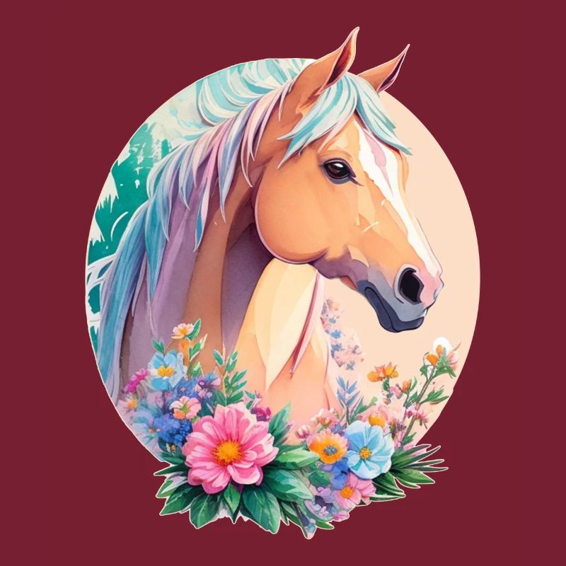 Pastell Farben Pony Pferd Kunst mit Blumen