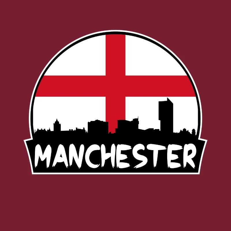 Manchester Angleterre Drapeau Skyline Silhouette Voyage