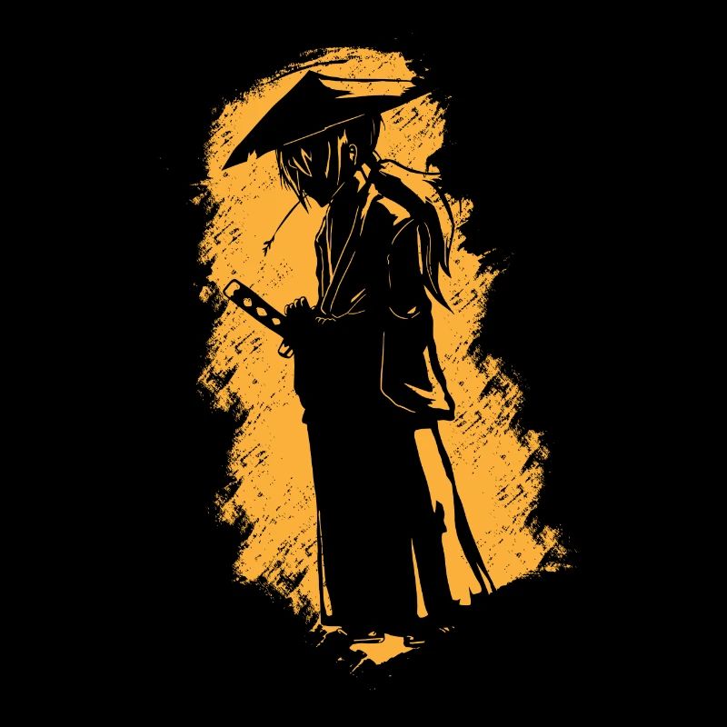 Samurai Silhouette Robe Strohhut Asien Katana