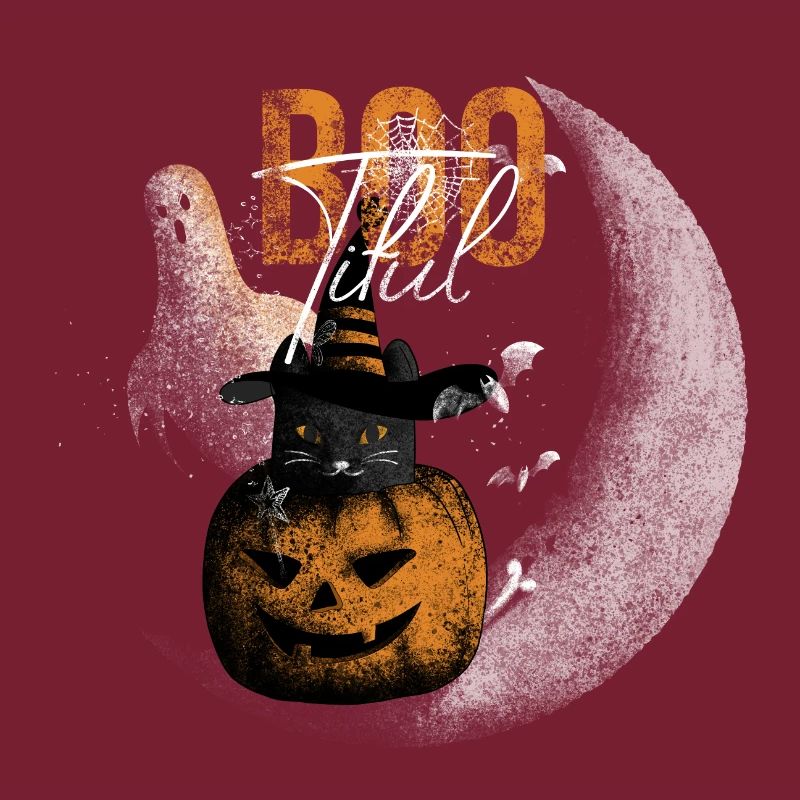 Bootiful Ghost and Black Cat in Crescent Moon