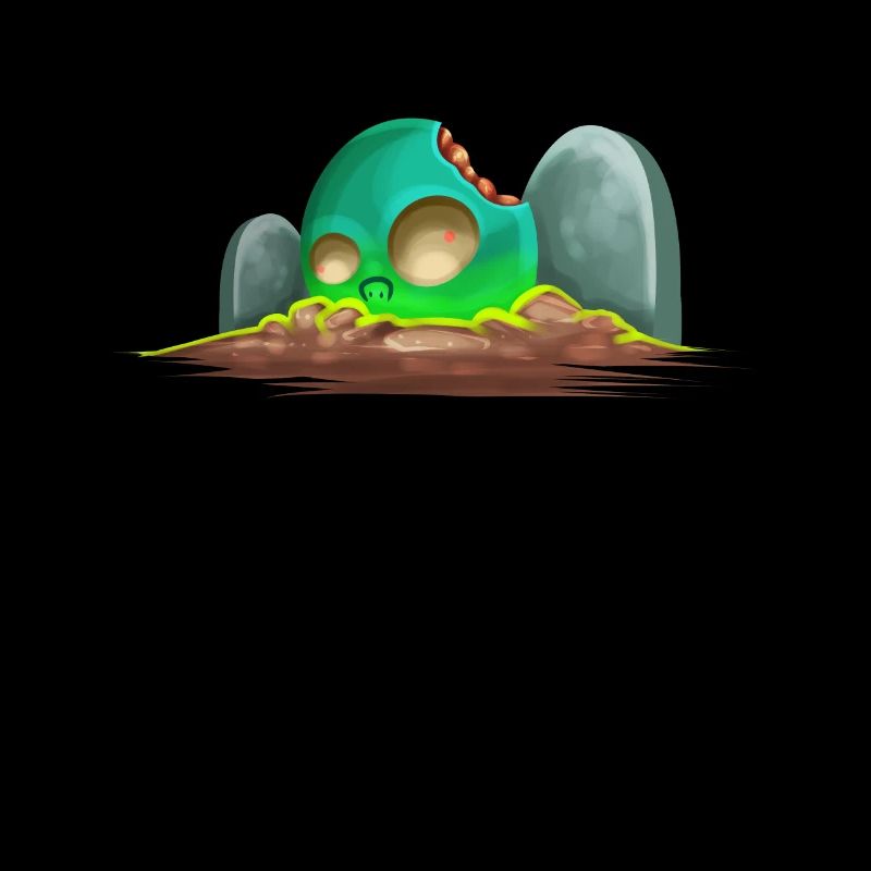 Bite Off Comic Zombie Skull On Graveyard