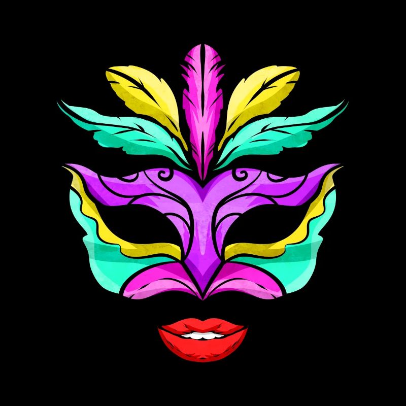 Masque violet, vert et doré avec lèvres rouges pour