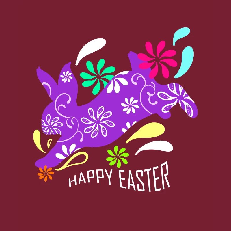 Purple Easter Rabbit With Flowers On Happy Easter