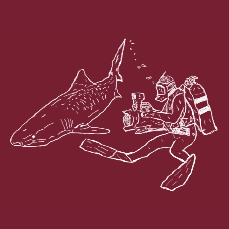 Requin avec caméra plongeur en blanc