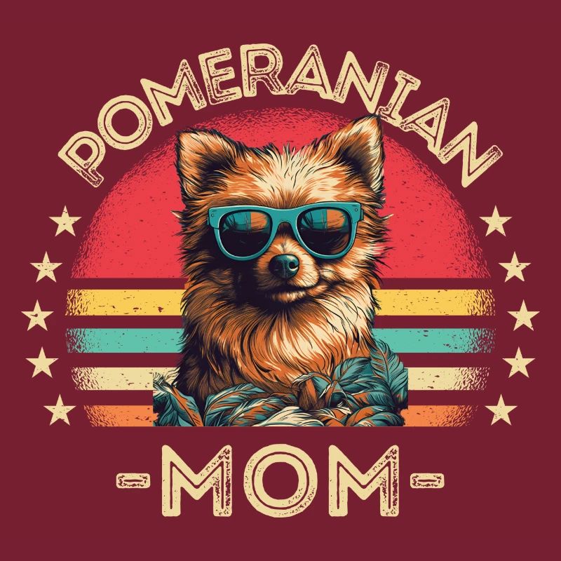 Miniature spitz with sunglasses Mama retro