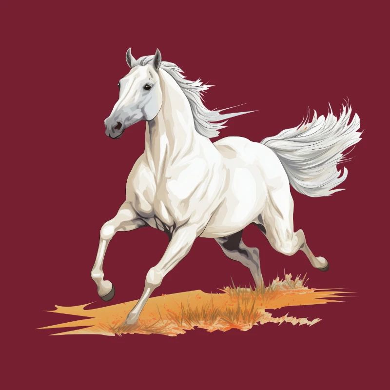 Cheval blanc style peinture réaliste dans un pré