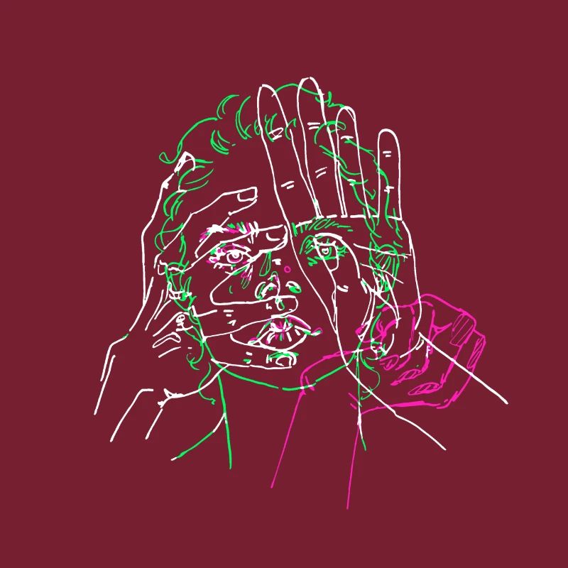 Visage entrelacé par les mains - Vert Rose