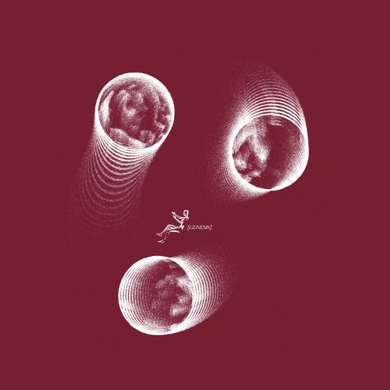 Black monochrome sci-fi graphic with typography