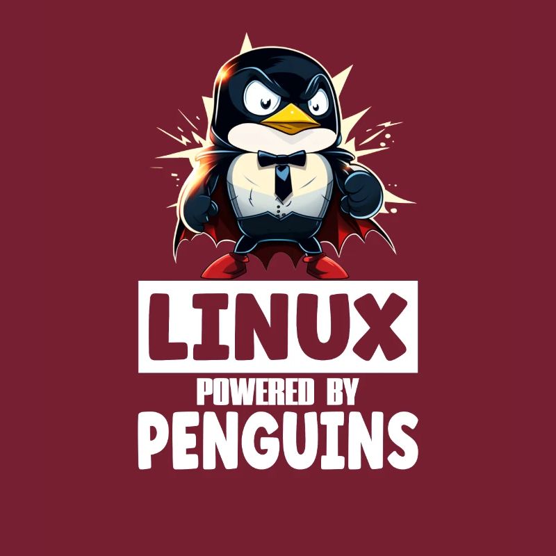 Linux Tux Penguin Powered by Sudo Superhero