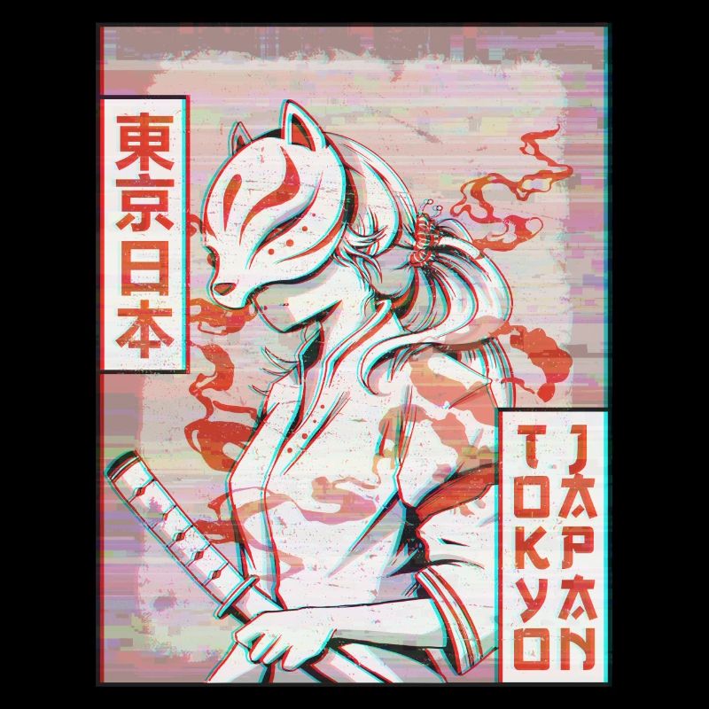 Samurai Kitsune Fox Masque Vaporwave Esthétique