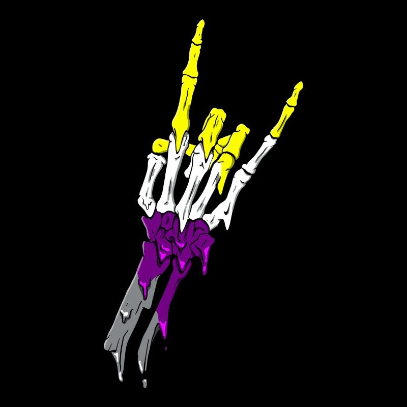 Non Binary Pride Flag Devil Horn Skeleton Subtle