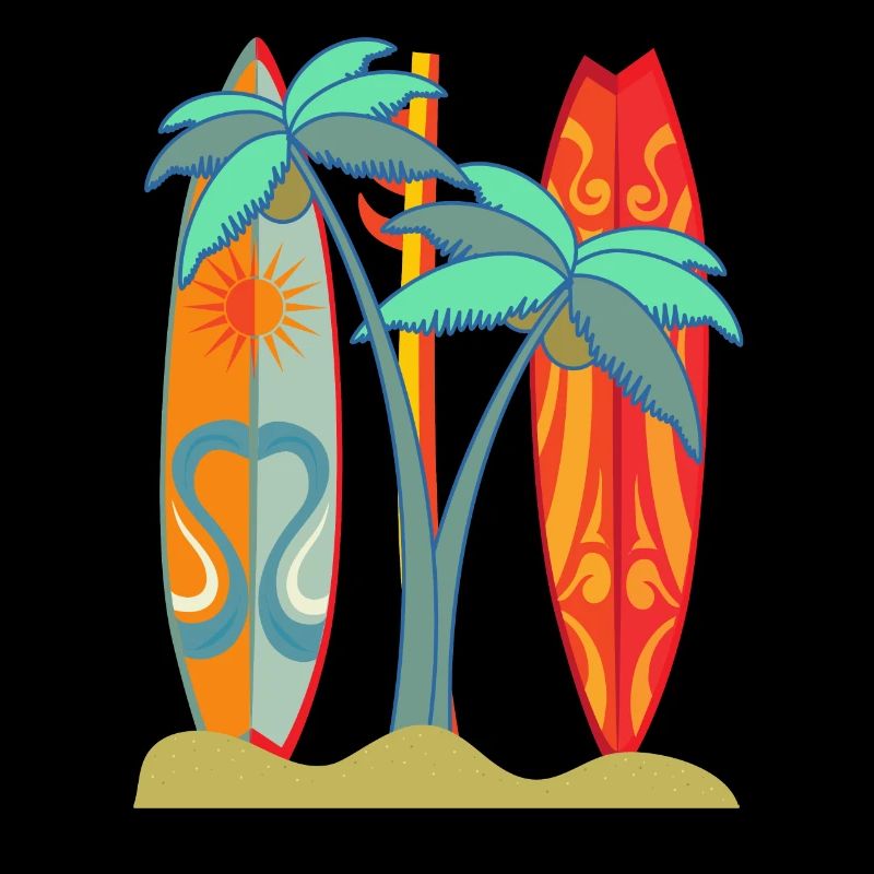 "Surfboard Beach" Palm Trees Illustration Design