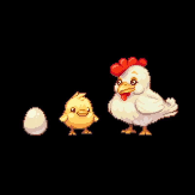 Egg, chick, chicken, pixel art