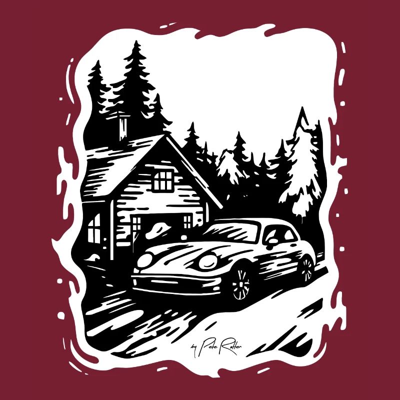 Haus oder Hütte im Wald mit Auto