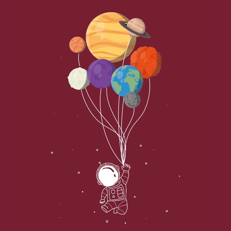 Astronaut with solar system balloons physics nerd