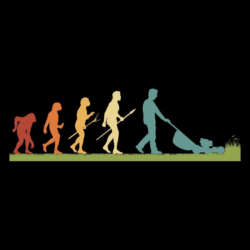 Mann mäht Rasen EVOLUTION Kleingarten Rasenmäher