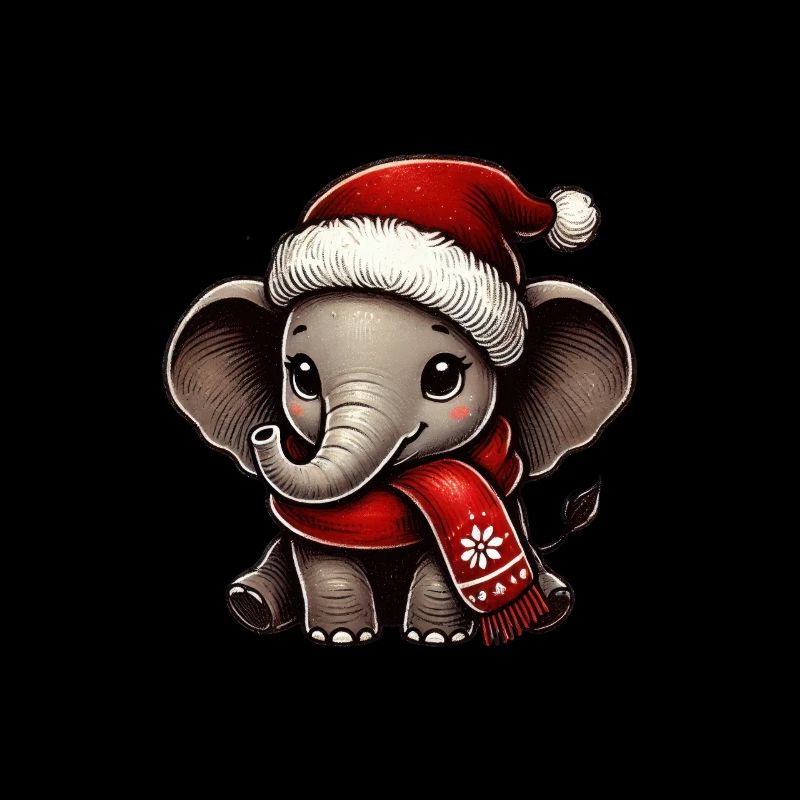 Mignon éléphant de Noël avec chapeau et écharpe