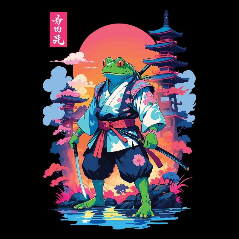 Samurai Frog & Aesthetic Vaporwave Style