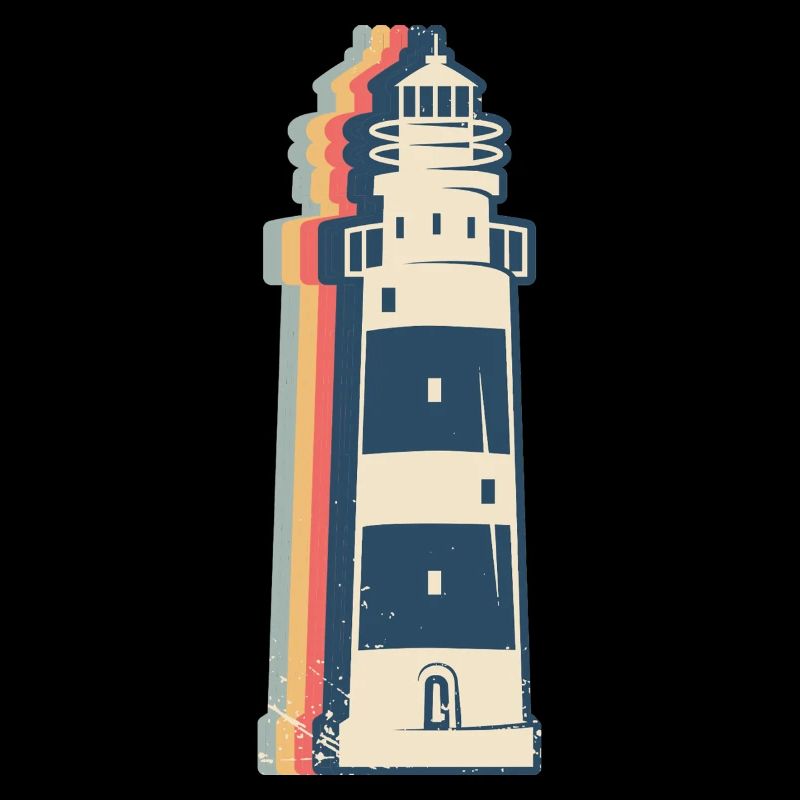 Lighthouse Seaside Retro Line Art