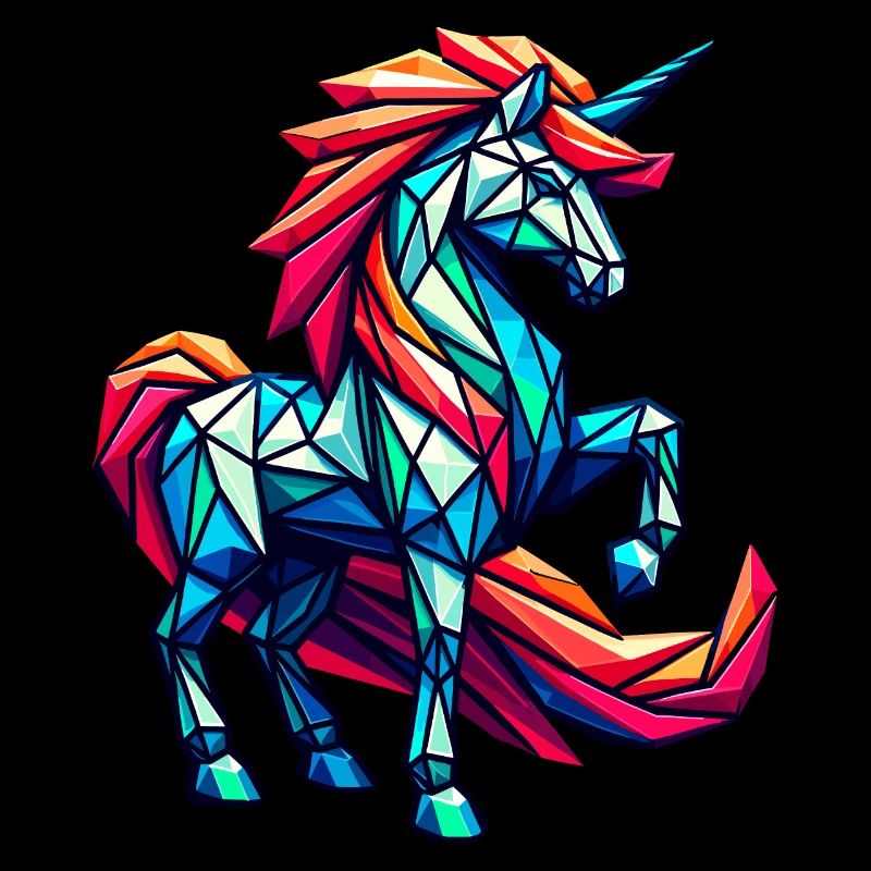 Dynamisches geometrisches Einhorn mit Regenbogenmähne