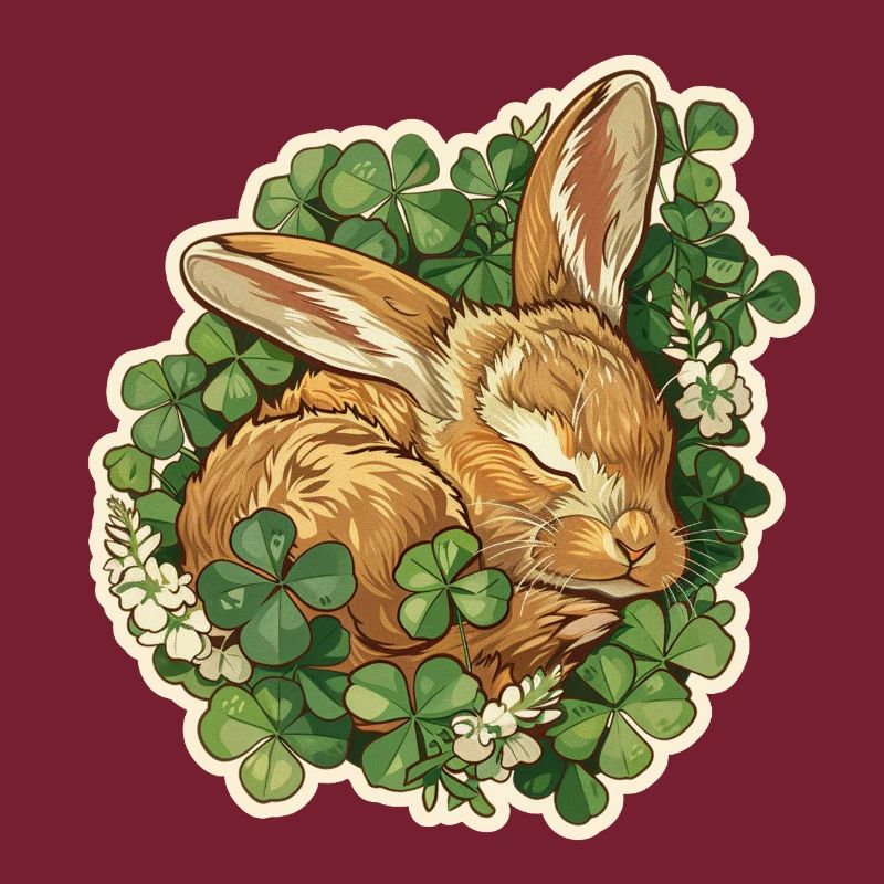 Lapin endormi en trèfle motif de Pâques