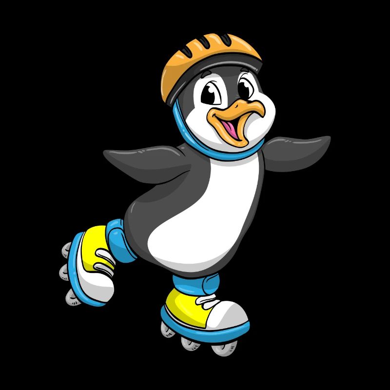 Penguin as an inline skater with an inline skate helmet