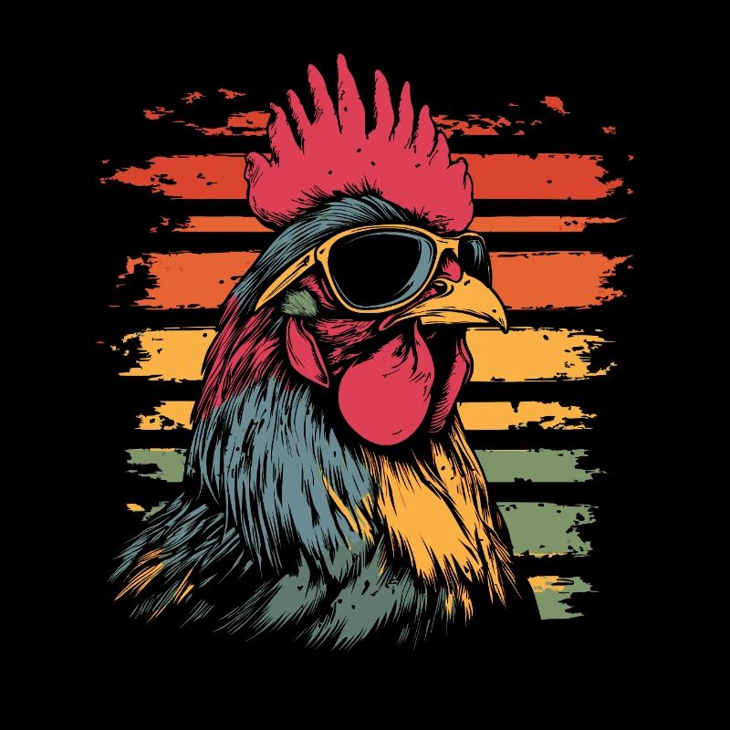 Coq avec lunettes de soleil vintage