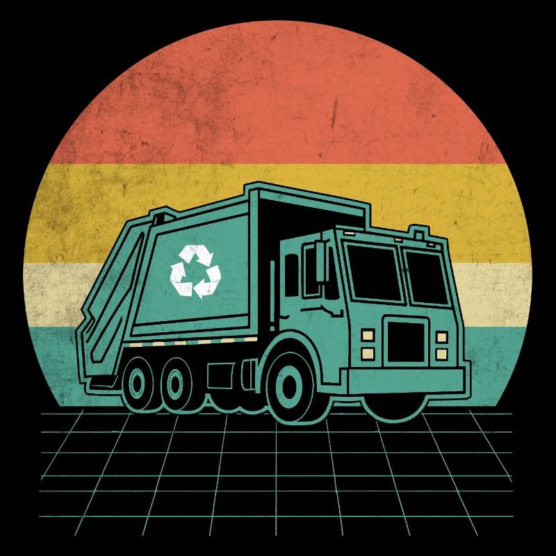 Rétro coucher de soleil camion à ordures collecteur de déchets